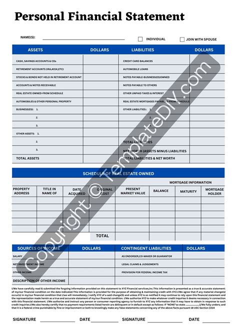 Personal Financial Statement Template in PDF, Word, Excel