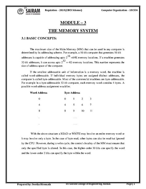 Module 3 - These are some 21CS34 Notes - MODULE – 3 THE MEMORY SYSTEM 3 ...