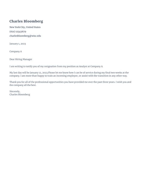 Resignation Letter Example Resignation Letter Job Resignation Letter ...