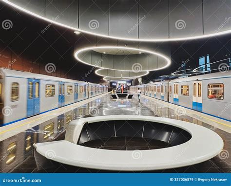 View of the Interior of the Pykhtino Metro Station of the Moscow Metro ...