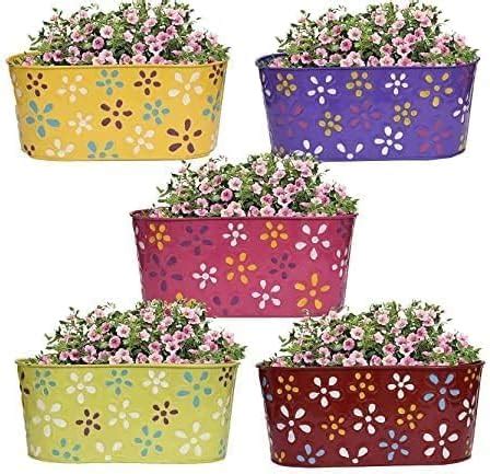 TrustBasket Dotted Oval Railing Planter for Balcony with Detachable ...