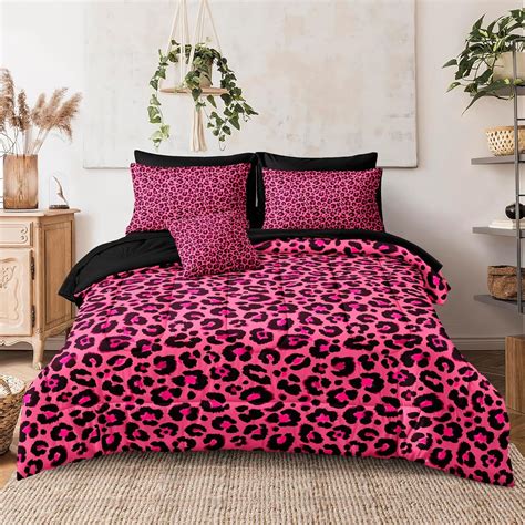 Leopard Print Comforter King Black and Pink Bedding Sets 8 Pcs Hot Pink ...