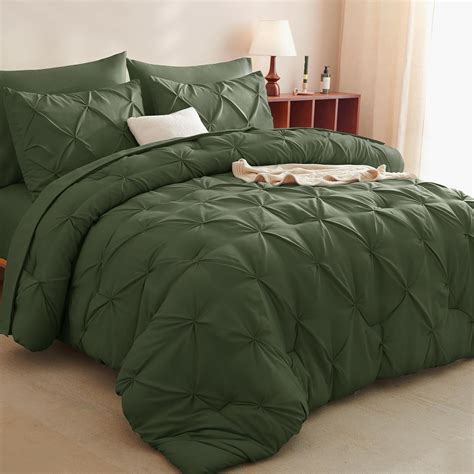 Amazon.com: CozyLux Olive Green Comforter Set Queen 7 Pieces Bed in a ...