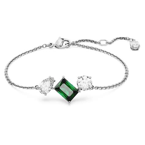 Mesmera bracelet, Mixed cuts, Green, Rhodium plated | Swarovski