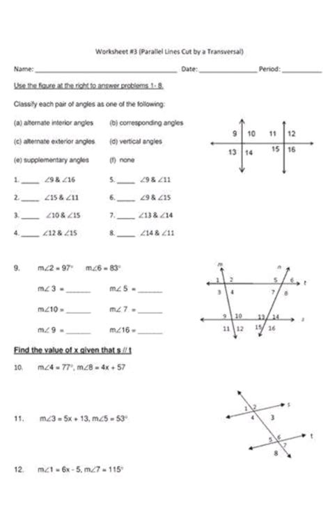 Image result for Transversal Angles Worksheet.pdf
