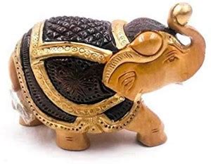 Indicast Wood Carving Elephant Up Trunk Statue Painted Animal Figurines ...