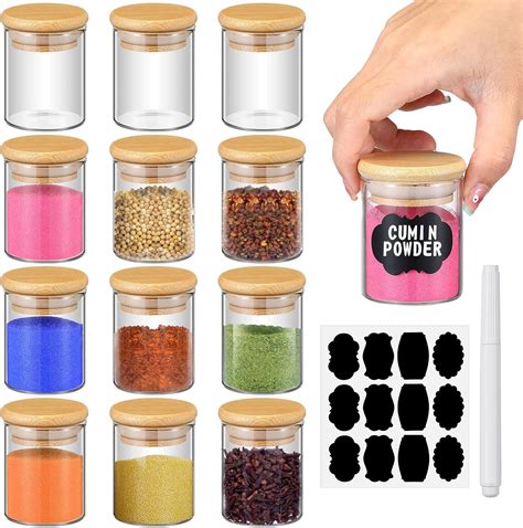 Amazon.com: Roshtia Glass Spice Jars with Bamboo Airtight Lids Labels ...