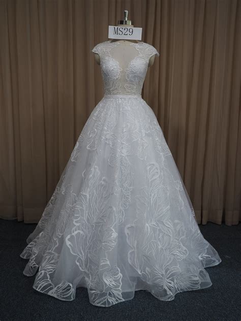 29 Illusion Bodice and Embroidered Lace Wedding Dress with Tulle Ball Gown Bridal Gown Dress ...