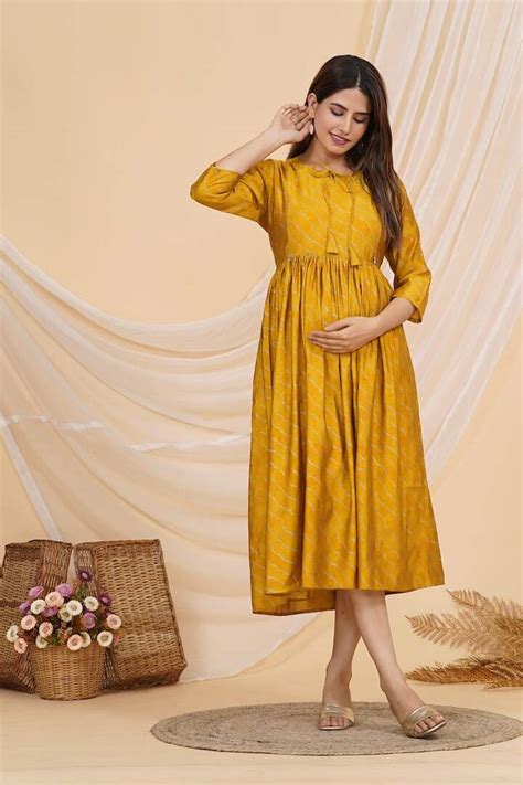 Radiant Golden Yellow Leheriya Nursing Dress – MomsBae