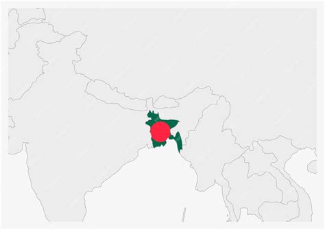 Premium Vector | Bangladesh map highlighted in bangladesh flag colors gray map with neighboring ...