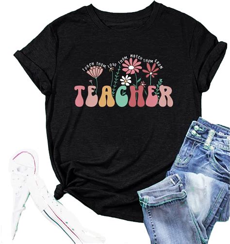 Teacher Shirts Women Flower Teacher Graphic Tee Back to School Teaching ...