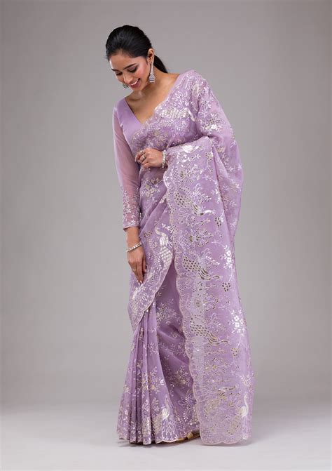 Buy Mauve Gotapatti Organza Saree - Koskii