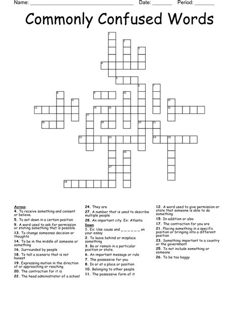 Commonly Confused Words Crossword - WordMint