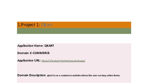 Qkart Project - 1 1: QKart Application Name: QKART Domain: E-COMMERCE ...
