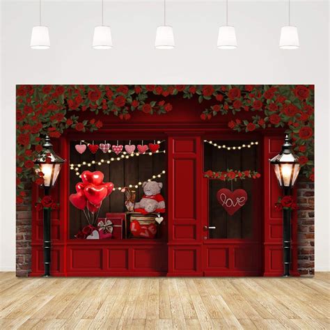 Buy 5x3ft Valentine's Day Backdrop for Photoshoot Red Wood Door Roses ...