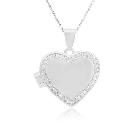 Enchanted Heart 925 Rhodium Plated White Accent Stone Locket Pendants ...