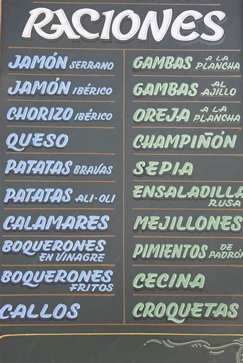 Image result for Spanish Menu Examples