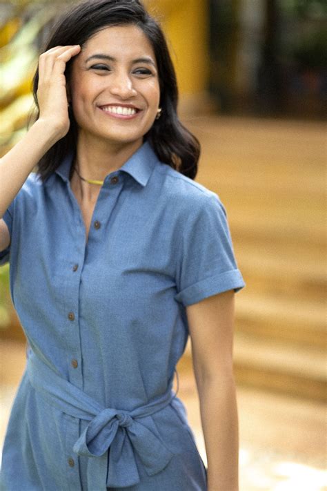 The Egyptian Cotton Women Shirt Dress Cornflower Blue