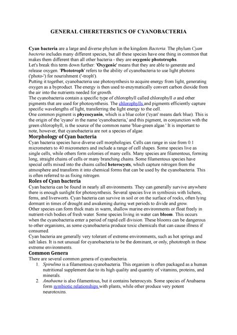 General chereterstics of Cyanobacteria - GENERAL CHERETERSTICS OF ...
