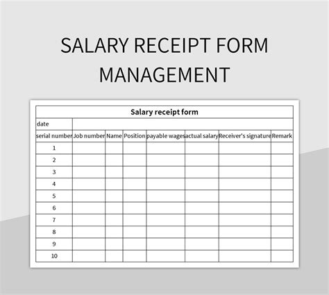 Salary Receipt Form Management Excel Template And Google Sheets File For Free Download - Slidesdocs