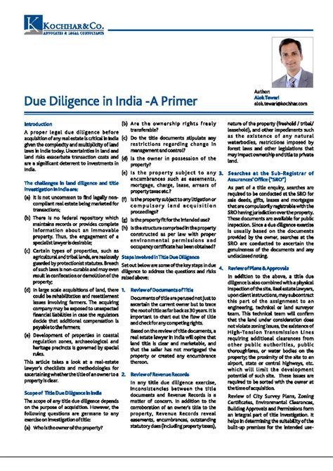 How to do dd in real estate by leading law firm - K KOCHHAR Co ...