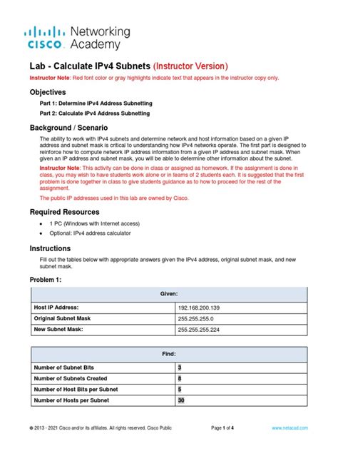Lab Calculate IPv4 Subnets 的图像结果
