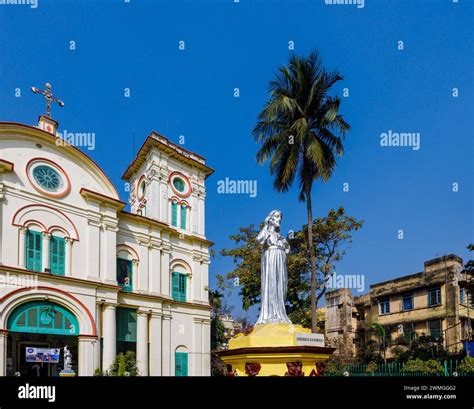 Statue of Jesus outside Sacred Heart Church, a Catholic church founded ...