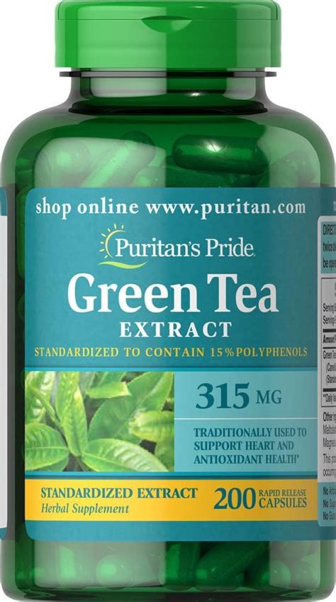 Puritan'S Pride Green Tea Standardized Extract 315 Mg Capsules, 200 Co