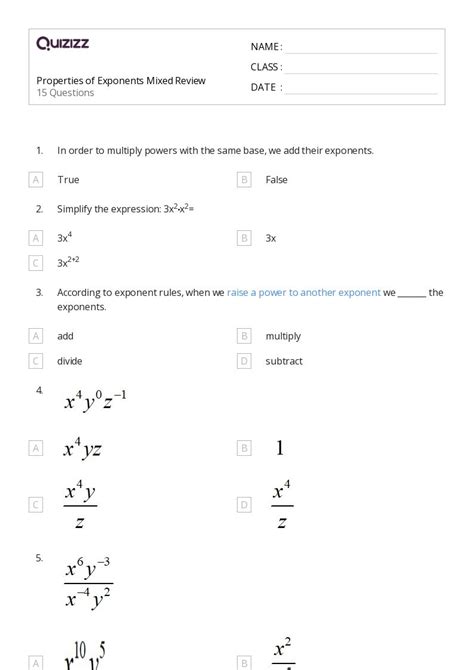 50+ Properties of Exponents worksheets for 8th Class on Quizizz | Free ...