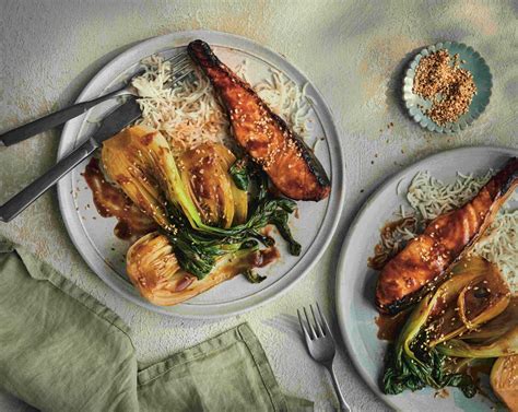 Teriyaki salmon with sesame pak choi Recipe | M&S