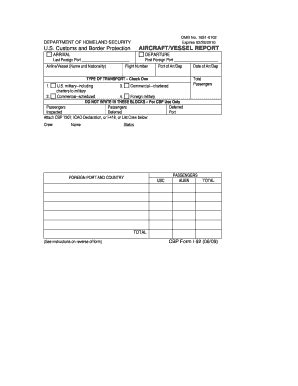 US Customs and Border Protection Aircraft/Vessel Report - Blank ...