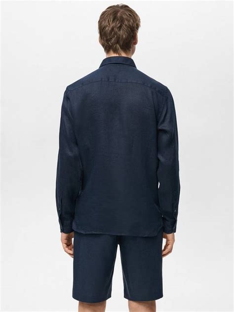 Mango Tucan Linen Slim Fit Shirt, Navy