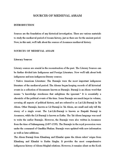 Medieval Assam: Key Literary and Archaeological Sources - Studocu