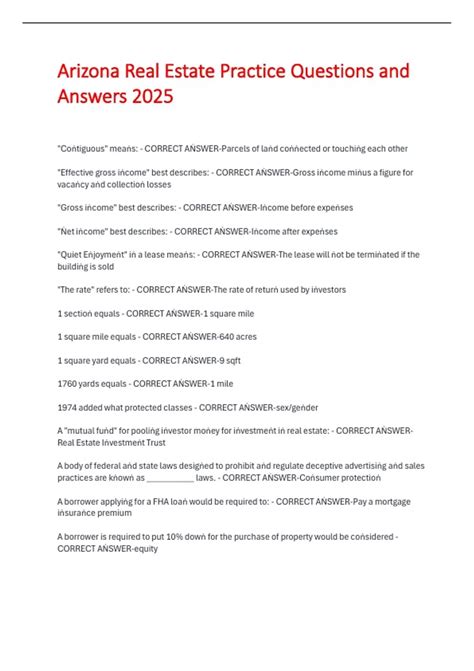 Arizona Real Estate Practice Questions and Answers 2025 - Arizona Real ...