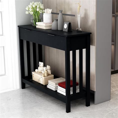 Amazon.com: TaoHFE Black Entryway Table with Drawer Modern Wood Narrow ...