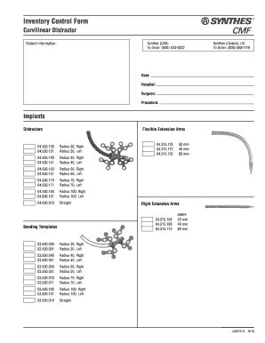 Fillable Online Curvilinear distractor inventory control form - Synthes ...
