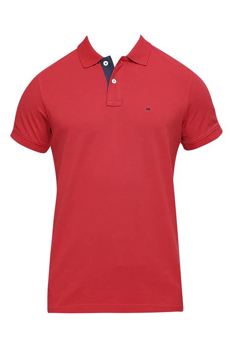 BASICS MUSCLE FIT URBAN RED COTTON SOLID POLO T-SHIRTS