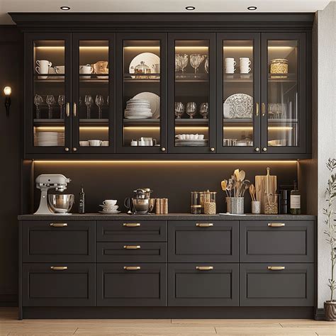 Modern Crockery Unit Design with Glass Doors, Drawers, and LED Lighting ...