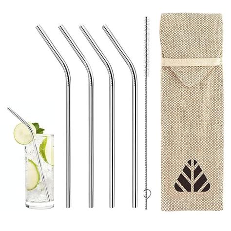Rusabl Stainless Steel Straws (Pack of 4, Silver) for Kids & Adult with ...