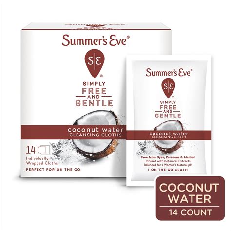 Summer's Eve Simply Free and Gentle Cleansing Wipes, Coconut Water, 14 ...