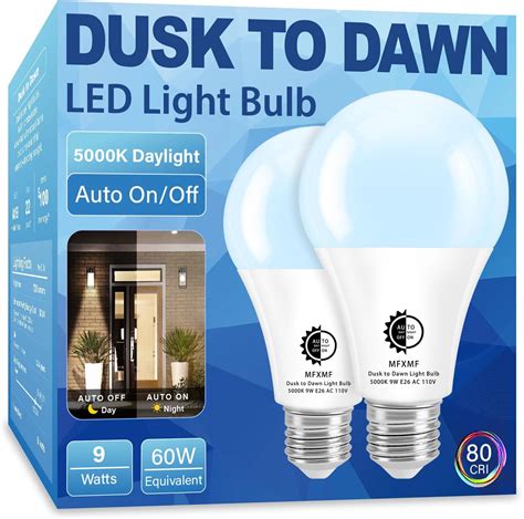 mfxmf Dusk to Dawn Light Bulbs Outdoor 2 Pack, 5000K Daylight Automatic ...