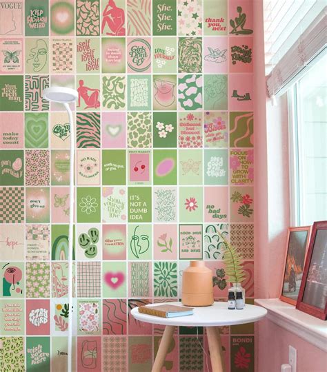 Inflyers Green and Pink Danish Pastel Collage Kit – 100 Pcs Cute Dorm ...