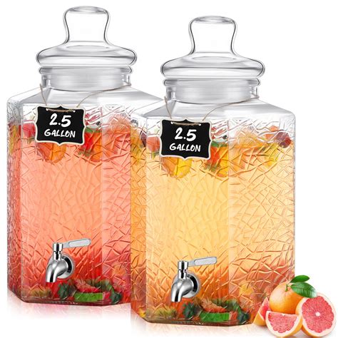 Lallisa 2 Pcs 2.5 Gallon Glass Drink Dispensers for Parties Glass ...