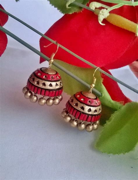 Red & Gold Terracotta Jhumka – Fashionous