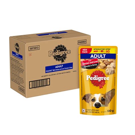 Pedigree Adult Wet Dog Food, Chicken & Liver Chunks in Gravy, 130 g ...