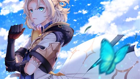 Download wallpaper the sky, butterfly, guy, Albedo, Genshin Impact ...