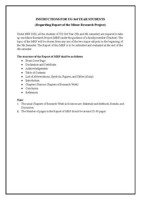 UG Minor research Project - INSTRUCTIONS FOR UG 3 rd YEAR STUDENTS ...