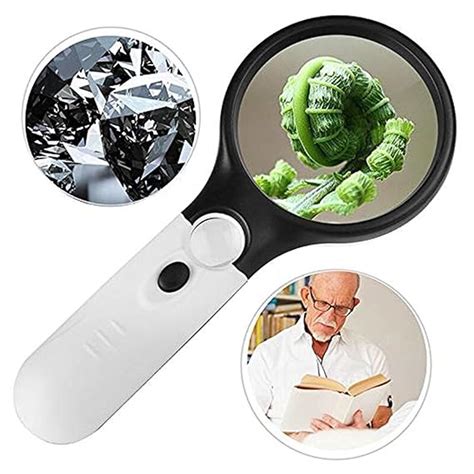 Magnifying Glass with 3 Led Light 3X & 45X Big Size Zoom Lenses for ...