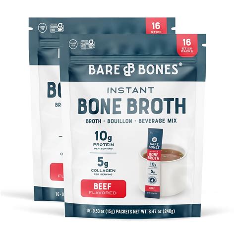 Bare Bones Beef Bone Broth Instant Powdered Mix | Rich Savory Packets ...