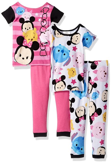 Buy Disney Girls' Big Girls' Tsum Tsum 4-Piece Cotton Pajama Set, Pink ...